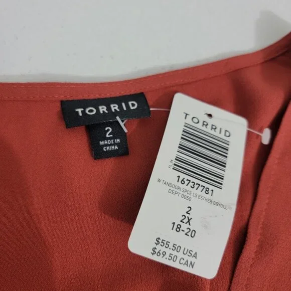 NWT Torrid Burnt Orange Esther Babydoll Top Sz 2X Long Sleeves V-Neck Flowy Fall - Picture 4 of 11